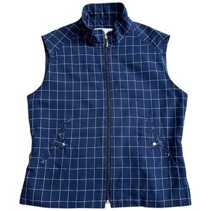 Bette & Court Vintage 80s Navy Golf Vest Size Small Grid Print Full Zip